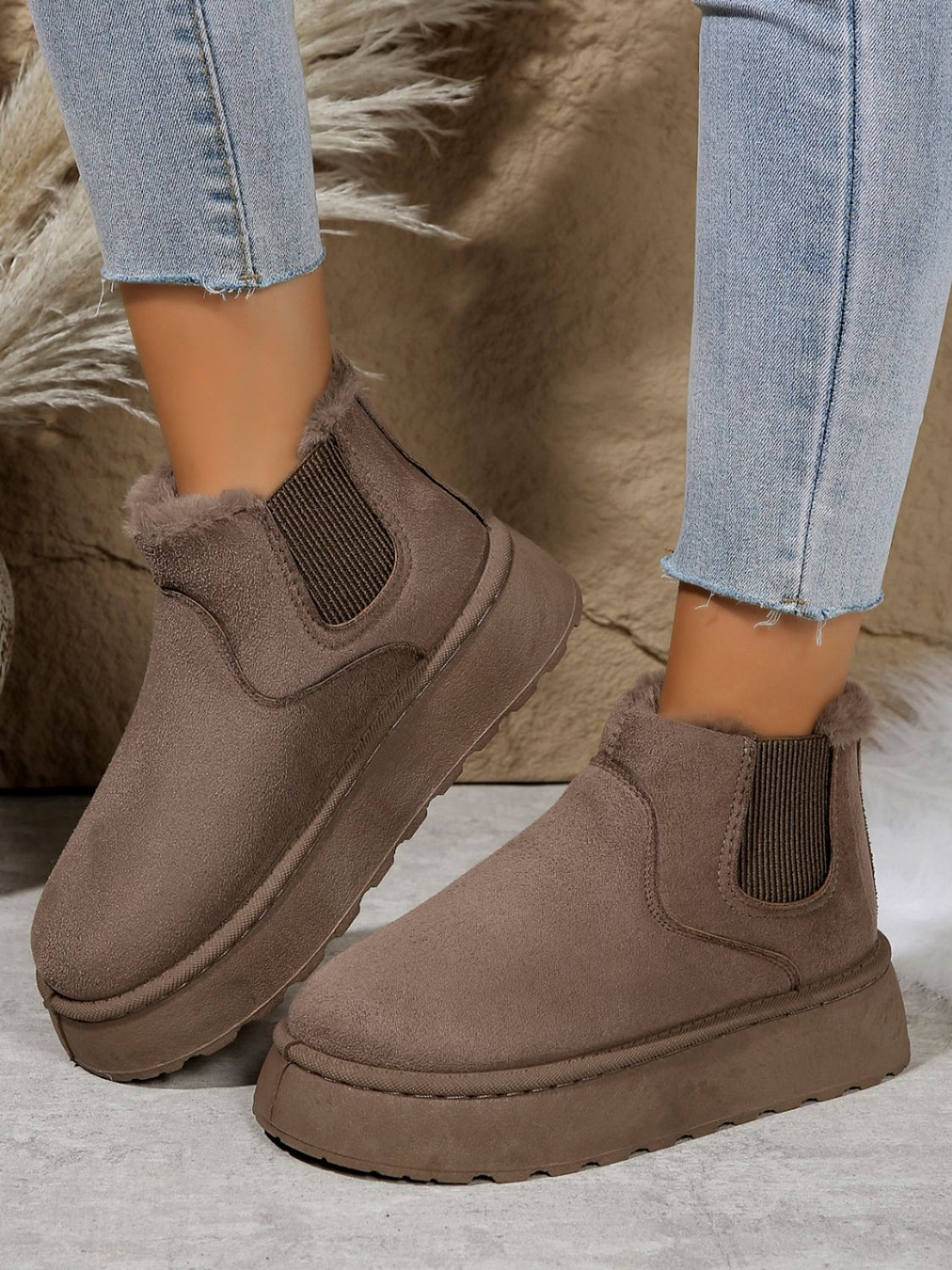 Suede Round Toe Platform Boots | Maekery Studio