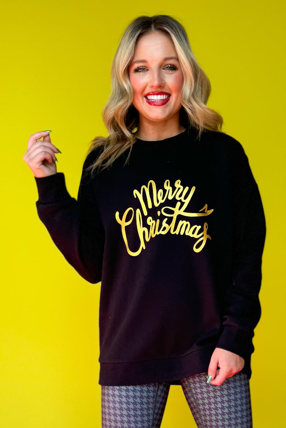 Black Merry Christmas Letter Graphic Sweatshirt