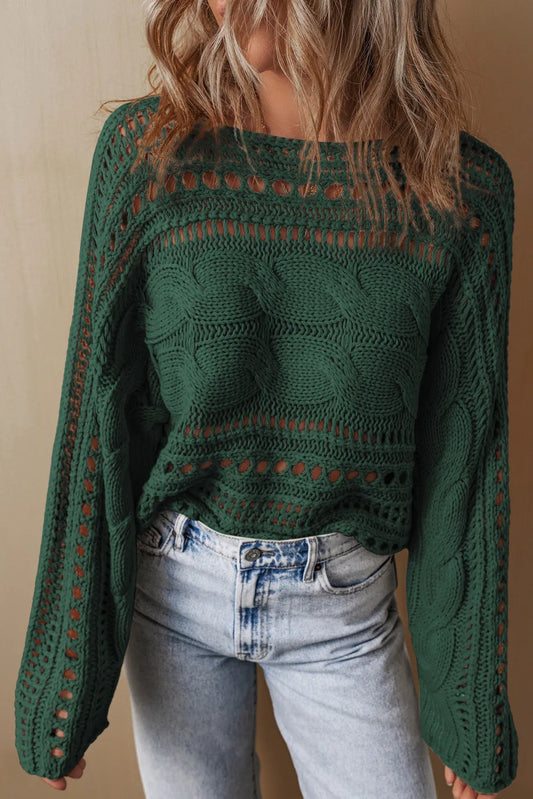 Cable-Knit Openwork Long Sleeve Sweater | Maekery Studio