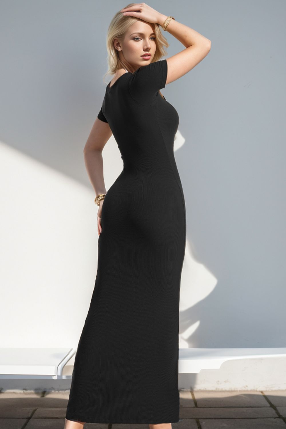 Basic Bae Built-In Shapewear Square Neck Short Sleeve Maxi Dress | Maekery Studio