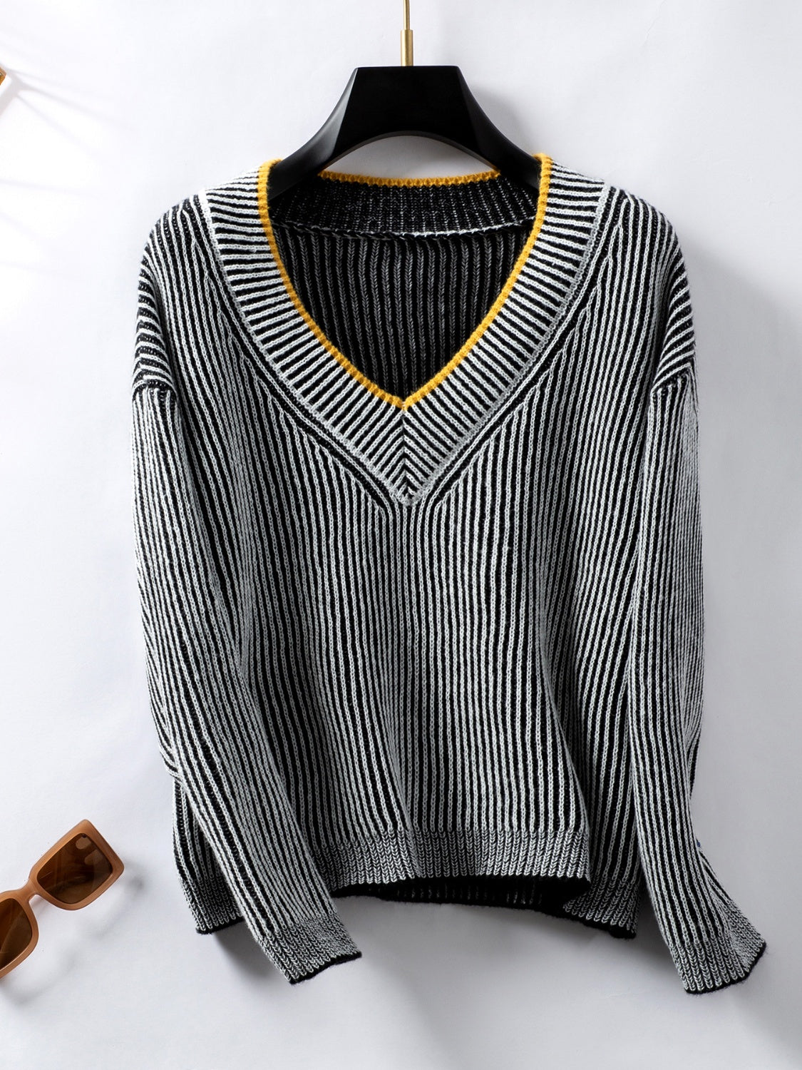 Striped V-Neck Long Sleeve Sweater | Maekery Studio