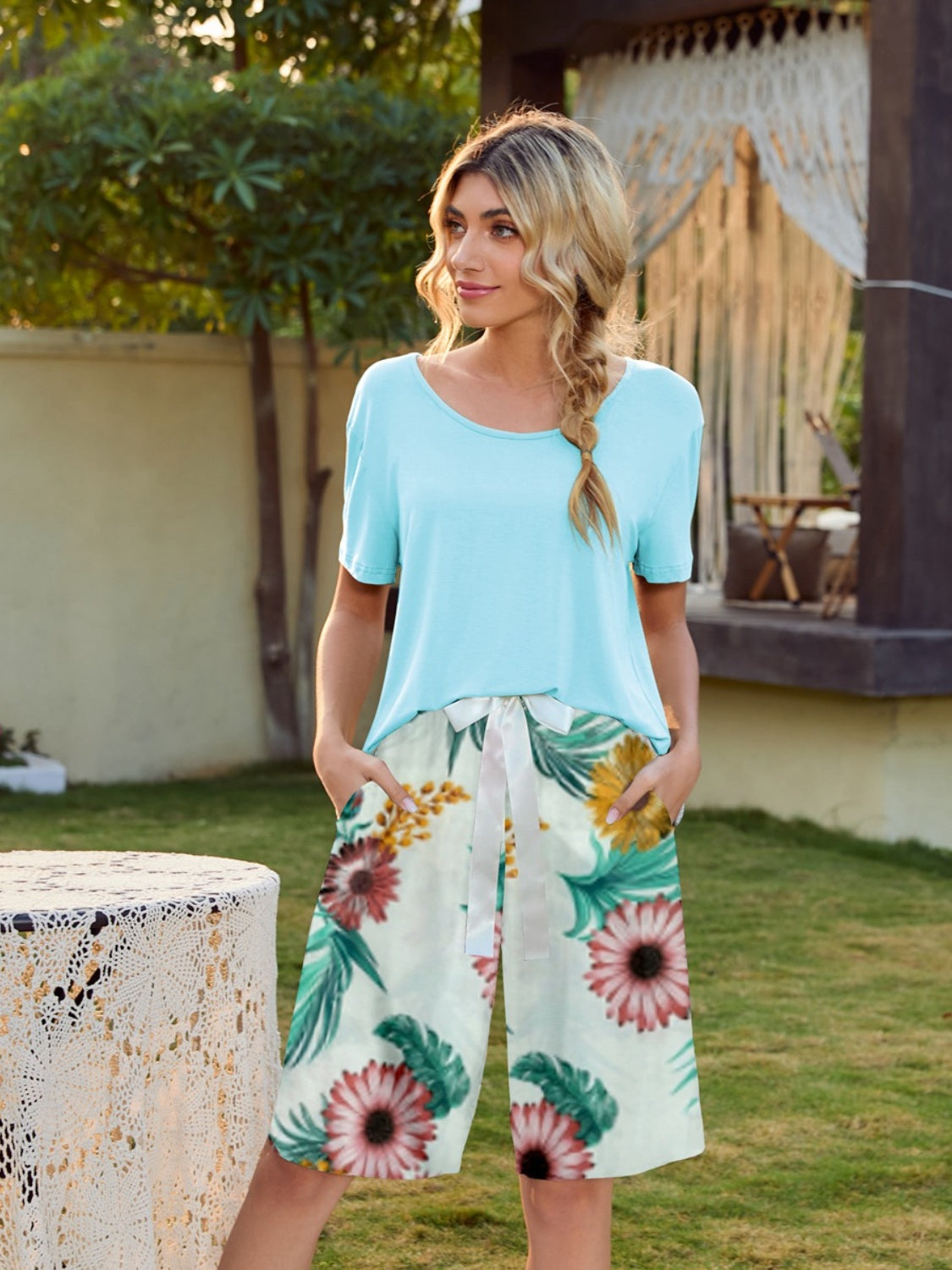 Short Sleeve Top and Printed Shorts Lounge Set | Maekery Studio