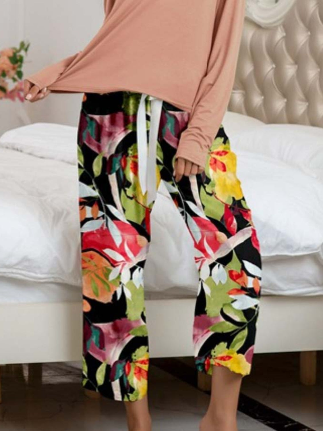 Round Neck Top and Printed Pants Lounge Set | Maekery Studio