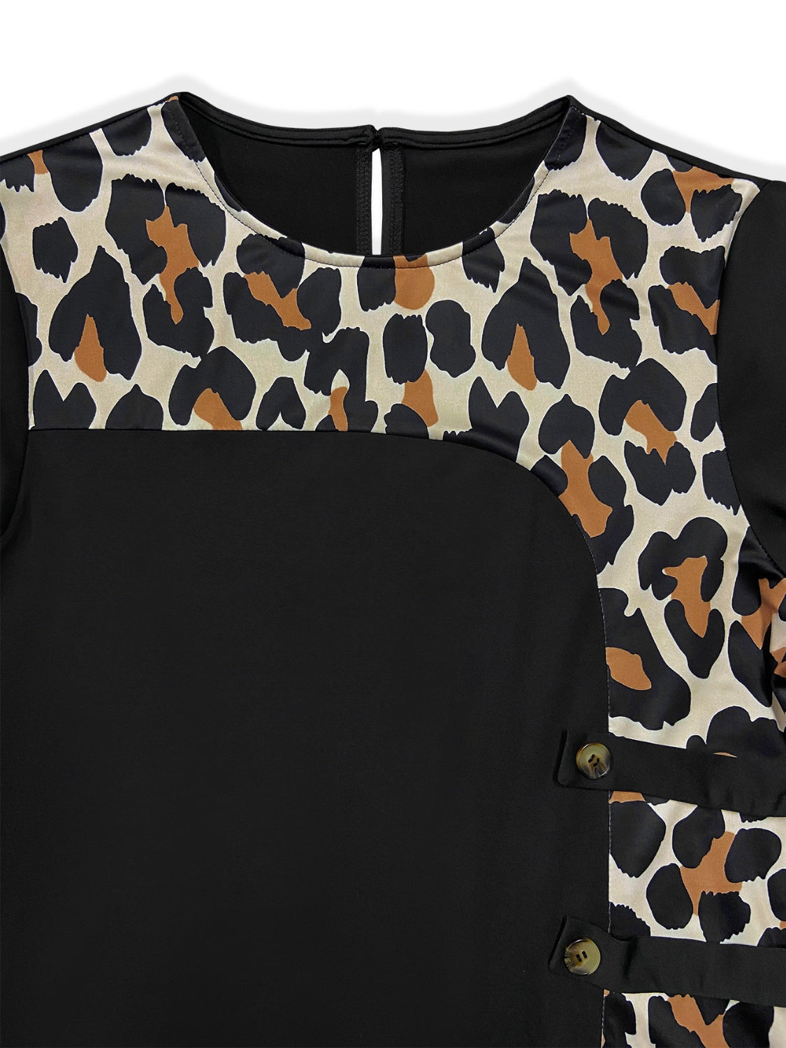 Plus Size Leopard Round Neck Long Sleeve Dress | Maekery Studio