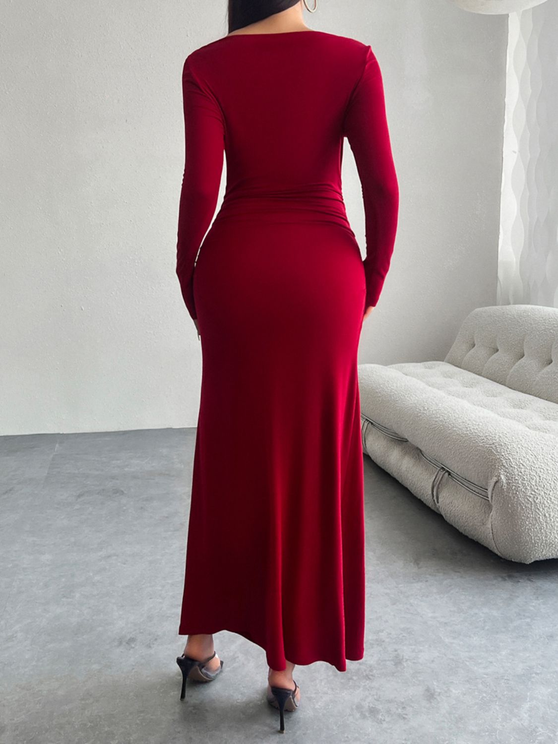 Devine Ruched Long Sleeve Maxi Dress | Maekery Studio