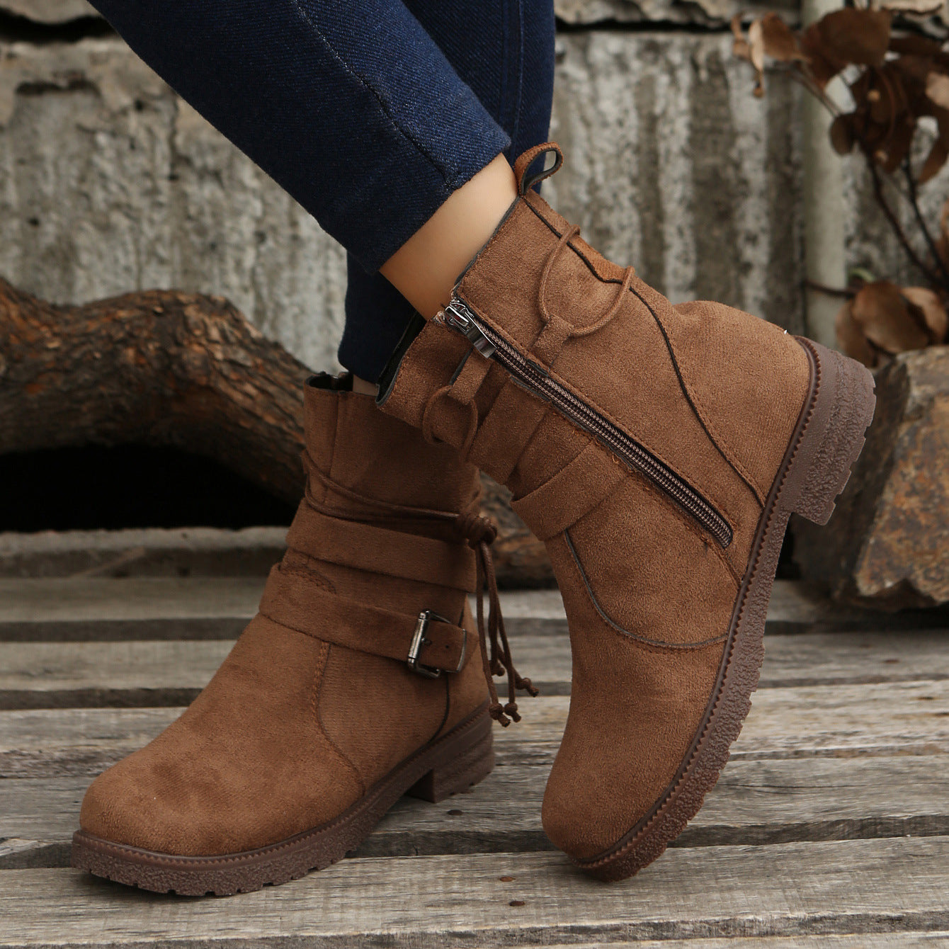 Suede Side Zip Round Toe Boots | Maekery Studio