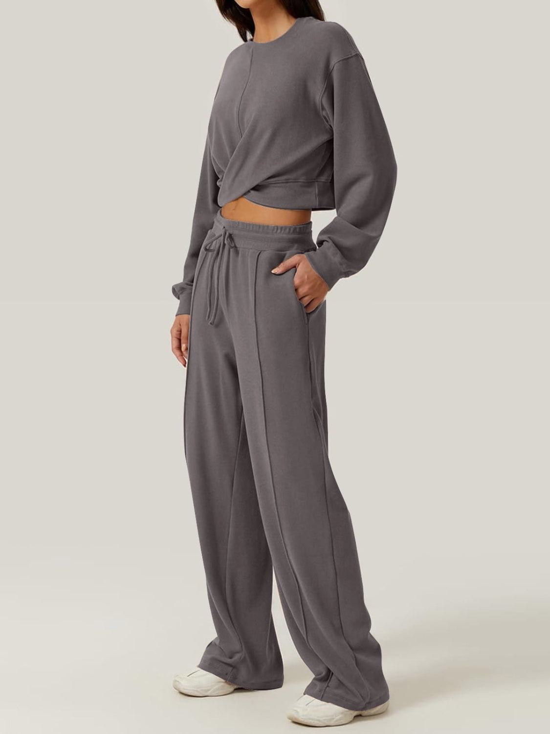 Crisscross Round Neck Top and Drawstring Pants Set | Maekery Studio