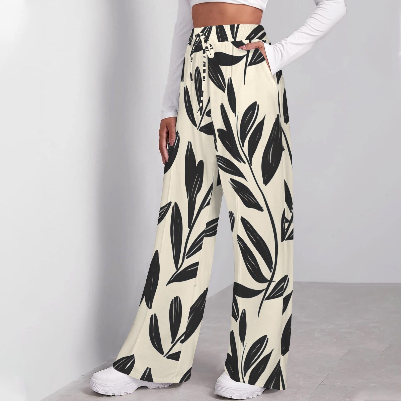 Black Leaf Wide Leg Sweatpants