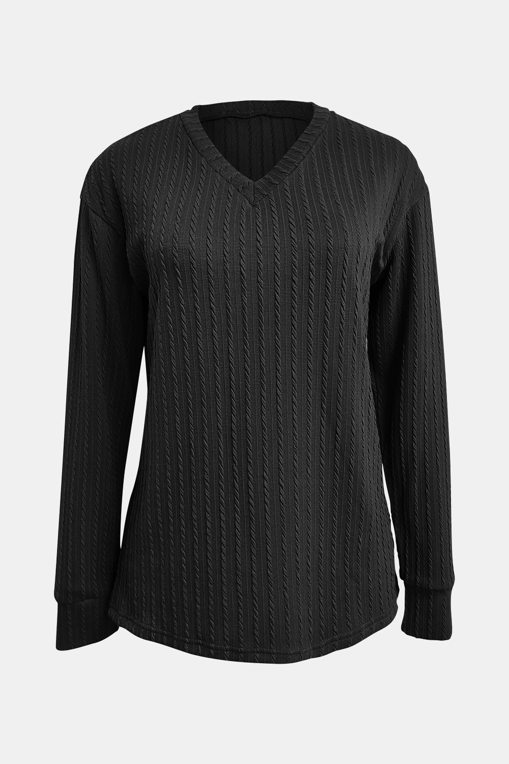 Textured V-Neck Long Sleeve T-Shirt | Maekery Studio