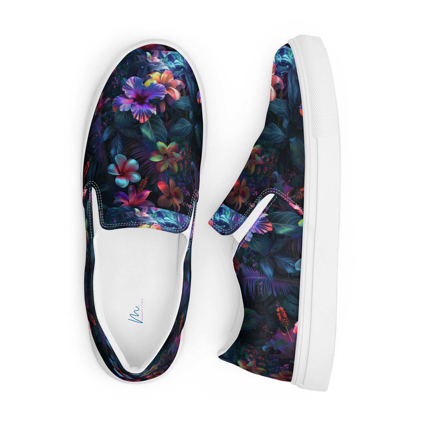 Black Floral Women’s slip-on canvas shoes | Maekery Studio